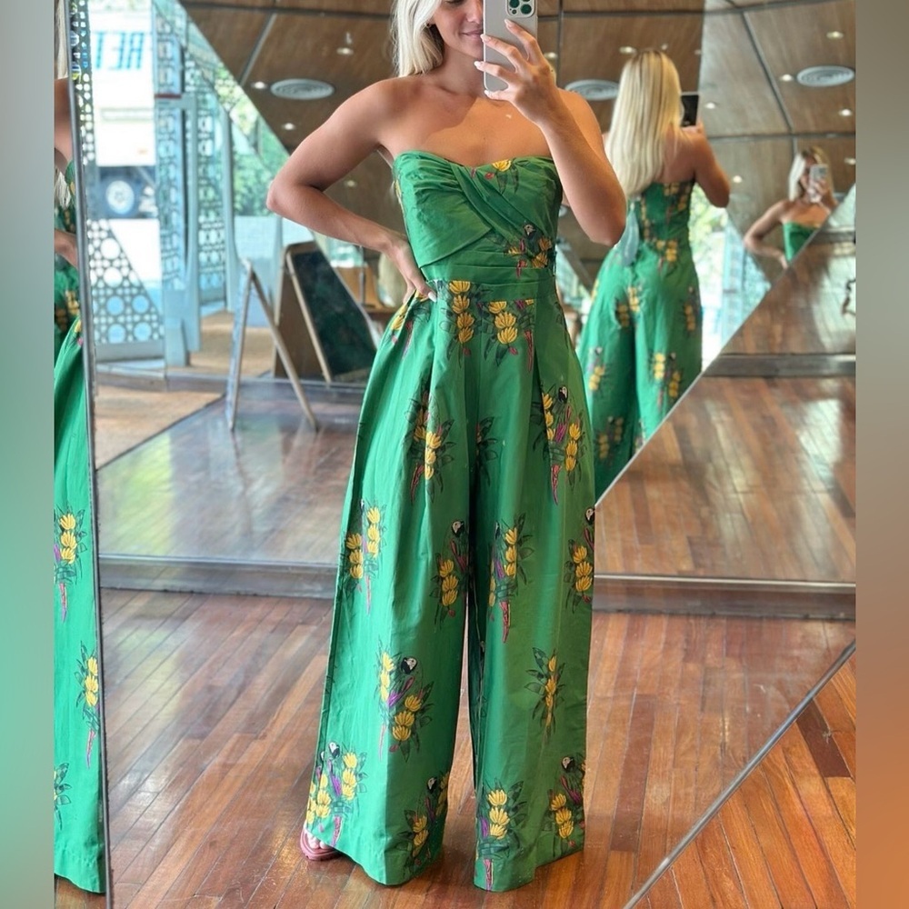 FARM Rio Green Rio Maracanã Strapless Jumpsuit Size XL - Picture 2 of 11
